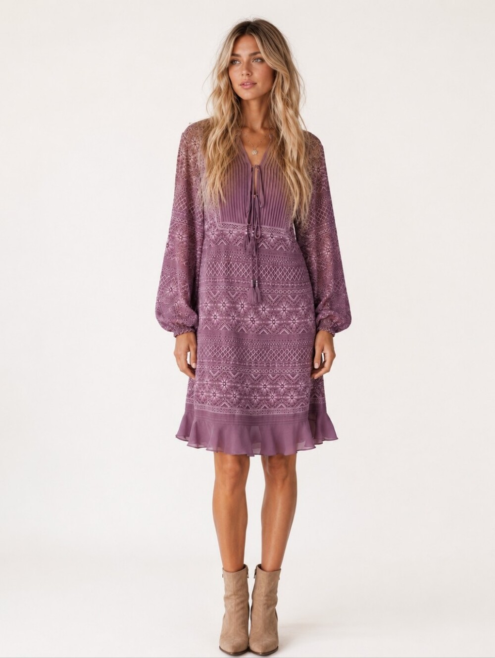 Sundance Maxine Lace Dress In Purple Large New Boho Prairie Romantic Festival